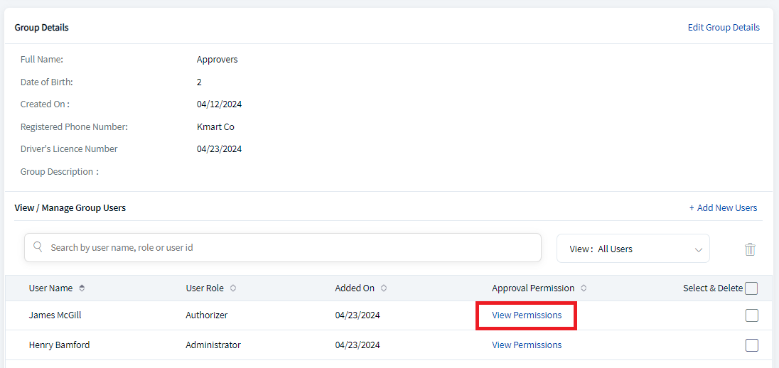 View User Permission Details